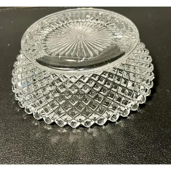 Westmoreland 1940s Pressed Clear Glass Snack Set Diamond & Fan, 2 Plates 3 Bowls - Picture 9 of 16